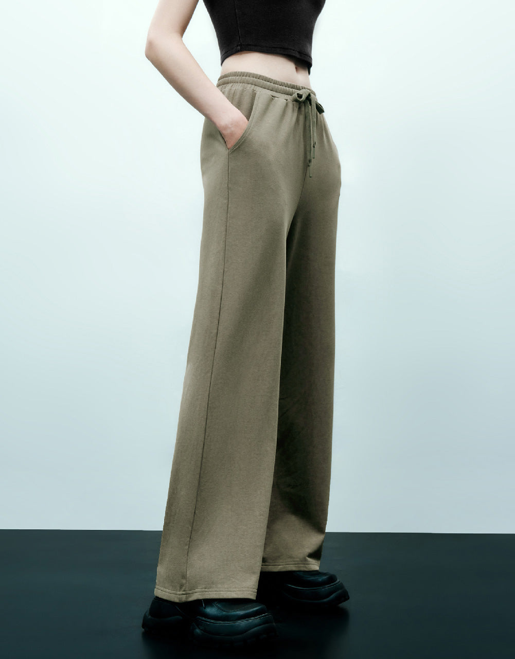 Drawstring Waist Knitted Straight Pants