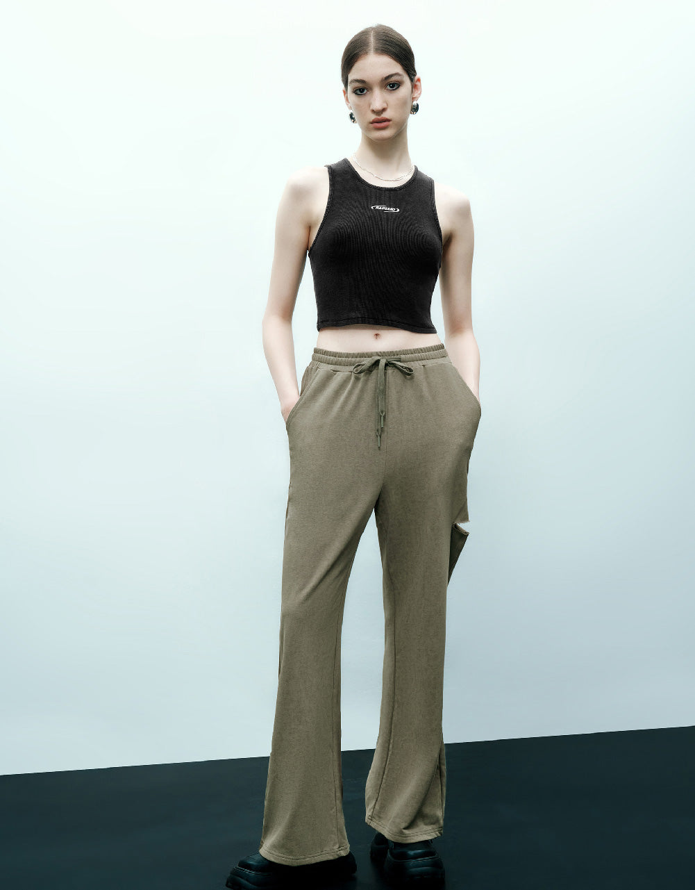 Drawstring Waist Knitted Straight Pants