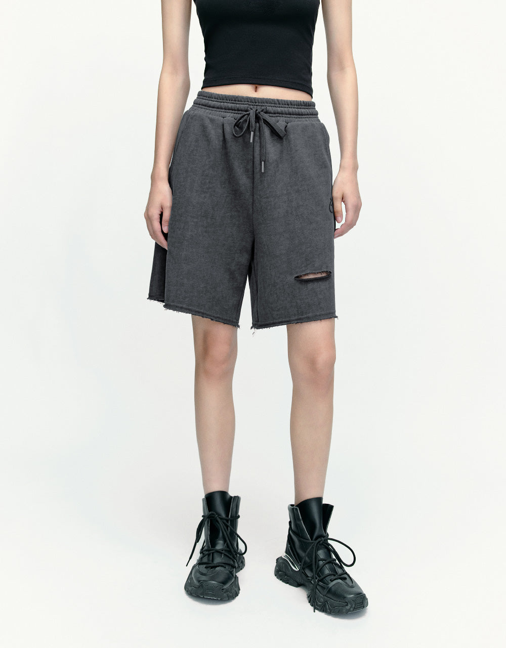 Drawstring Waist Cut-Out Shorts