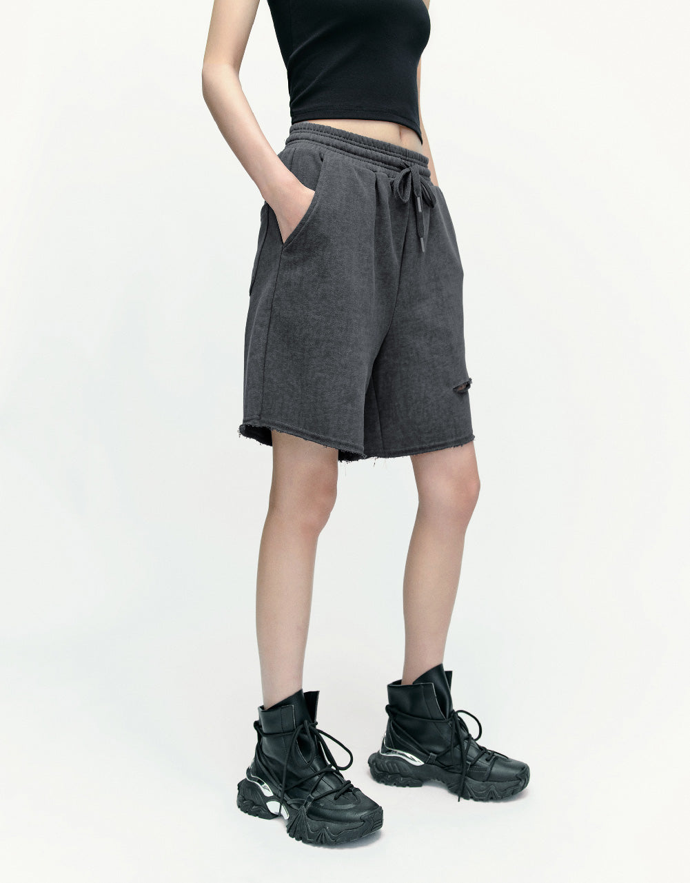 Drawstring Waist Cut-Out Shorts