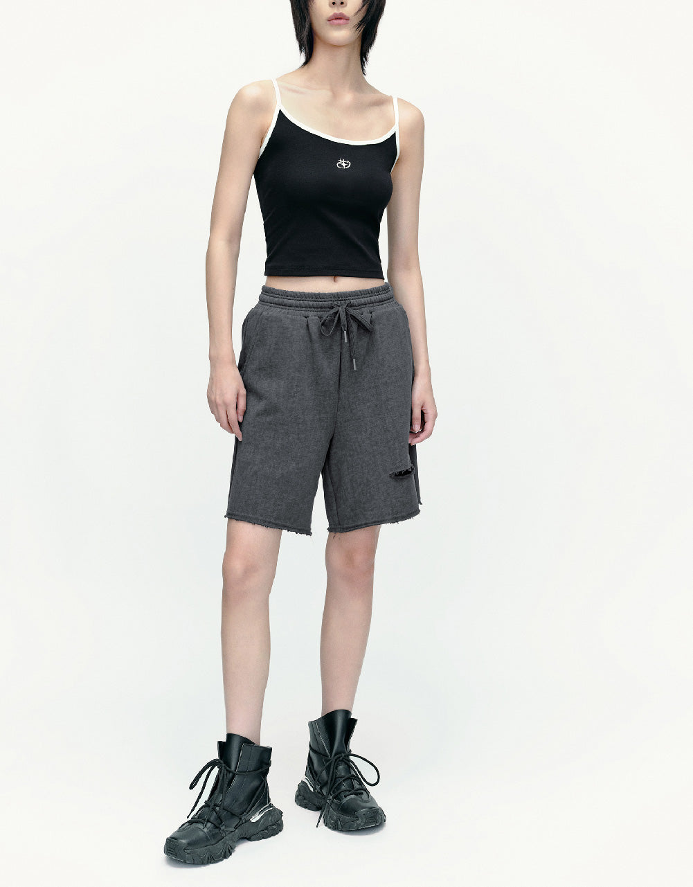 Drawstring Waist Cut-Out Shorts