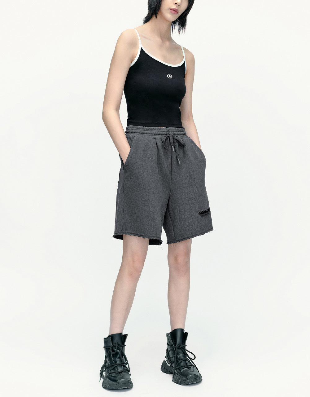 Drawstring Waist Cut-Out Shorts