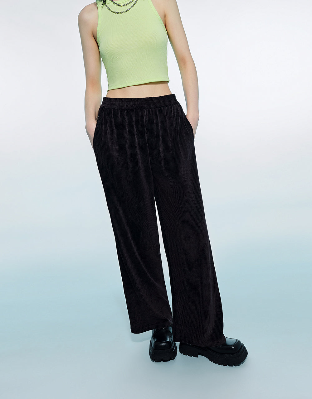 Elastic Waist Knitted Straight Pants