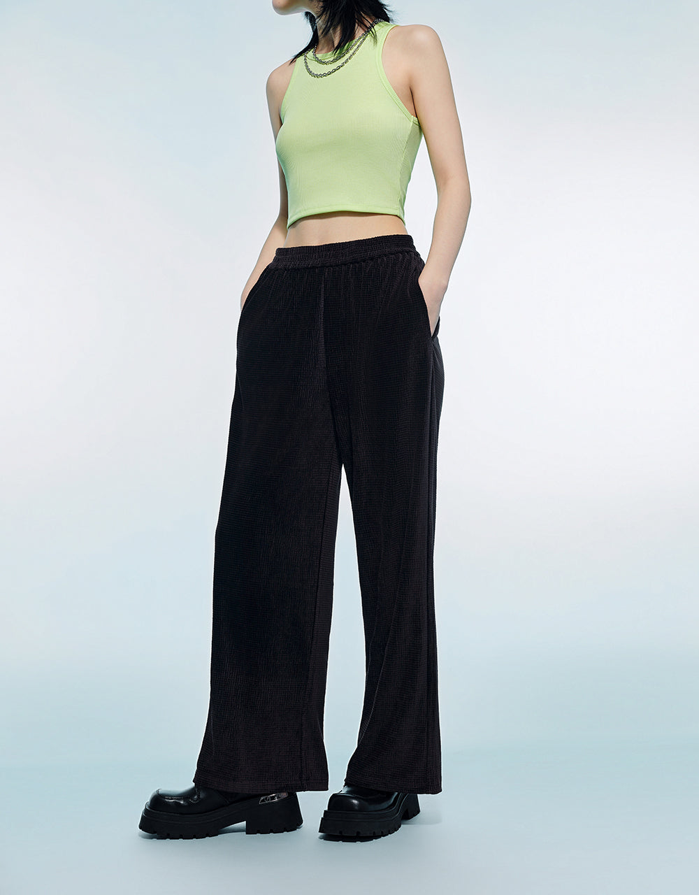 Elastic Waist Knitted Straight Pants