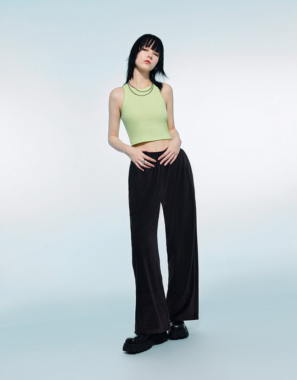 Elastic Waist Knitted Straight Pants