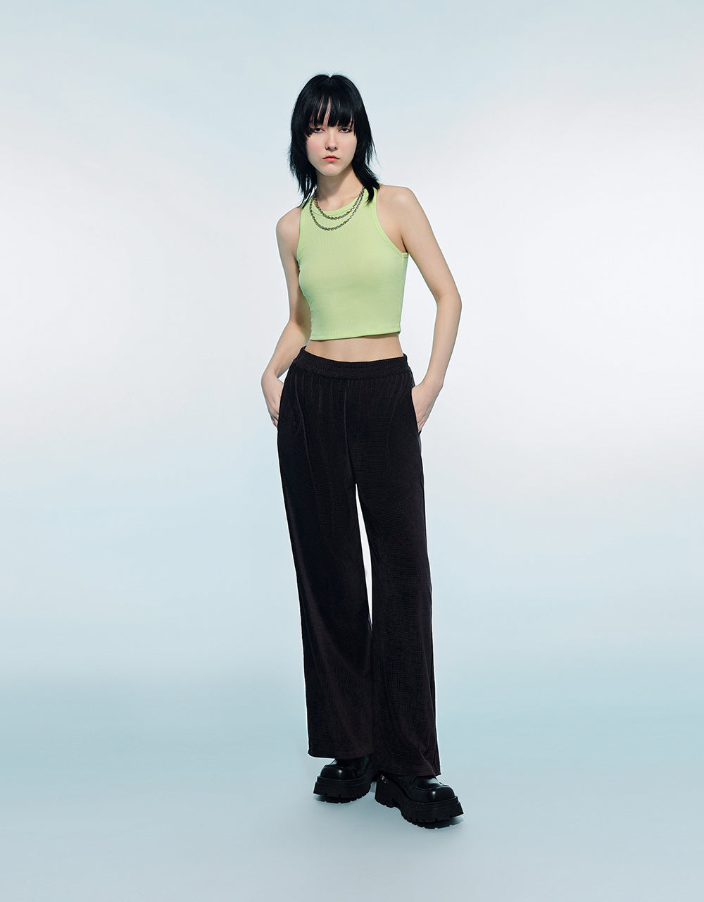 Elastic Waist Knitted Straight Pants