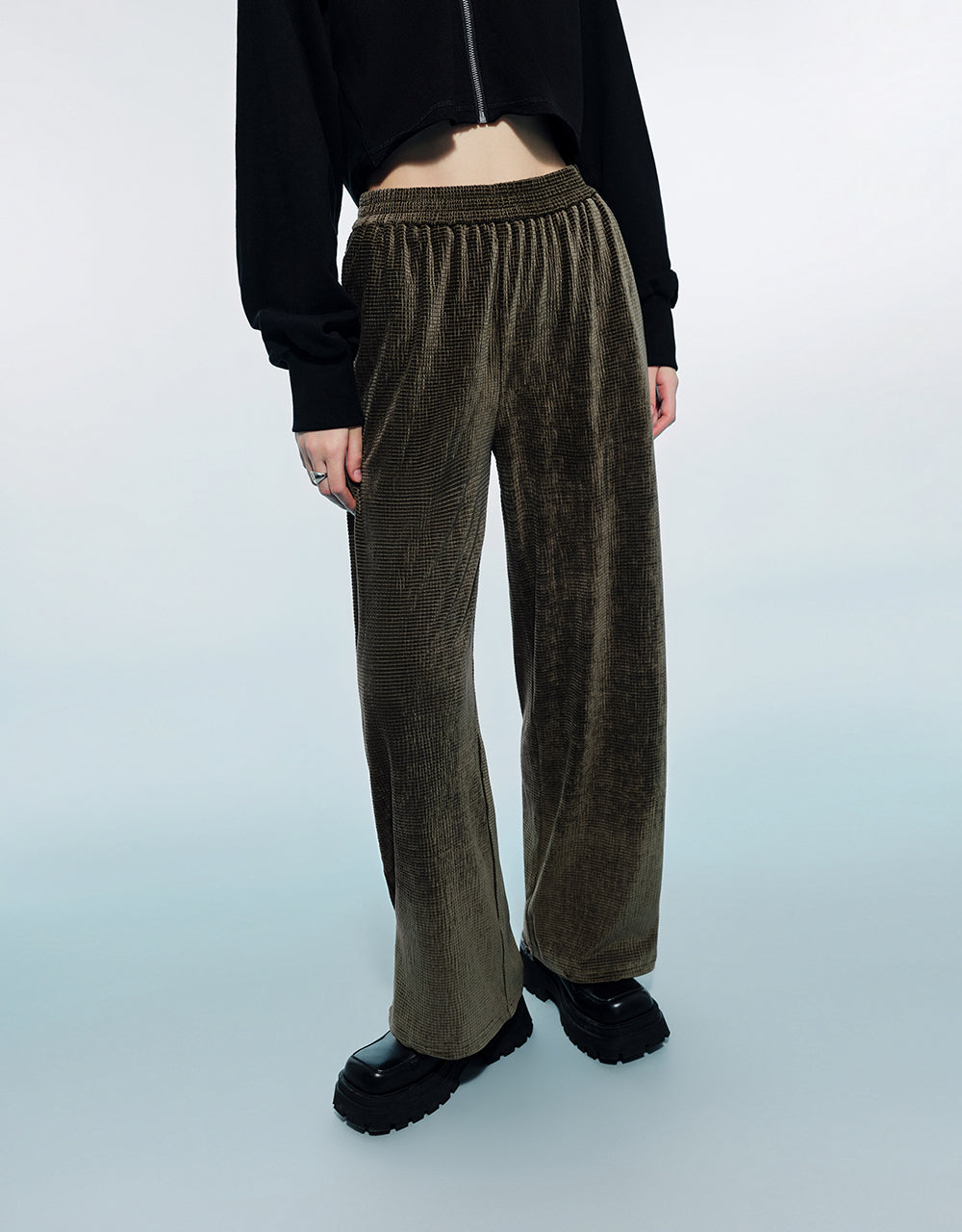 Elastic Waist Knitted Straight Pants