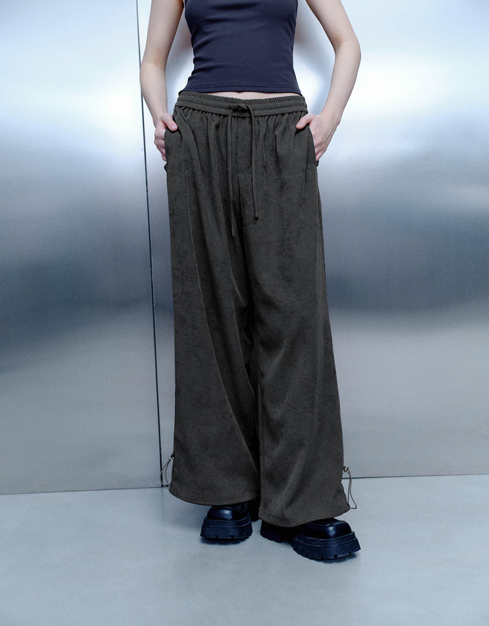 Drawstring Waist Knitted Wide-Leg Pants