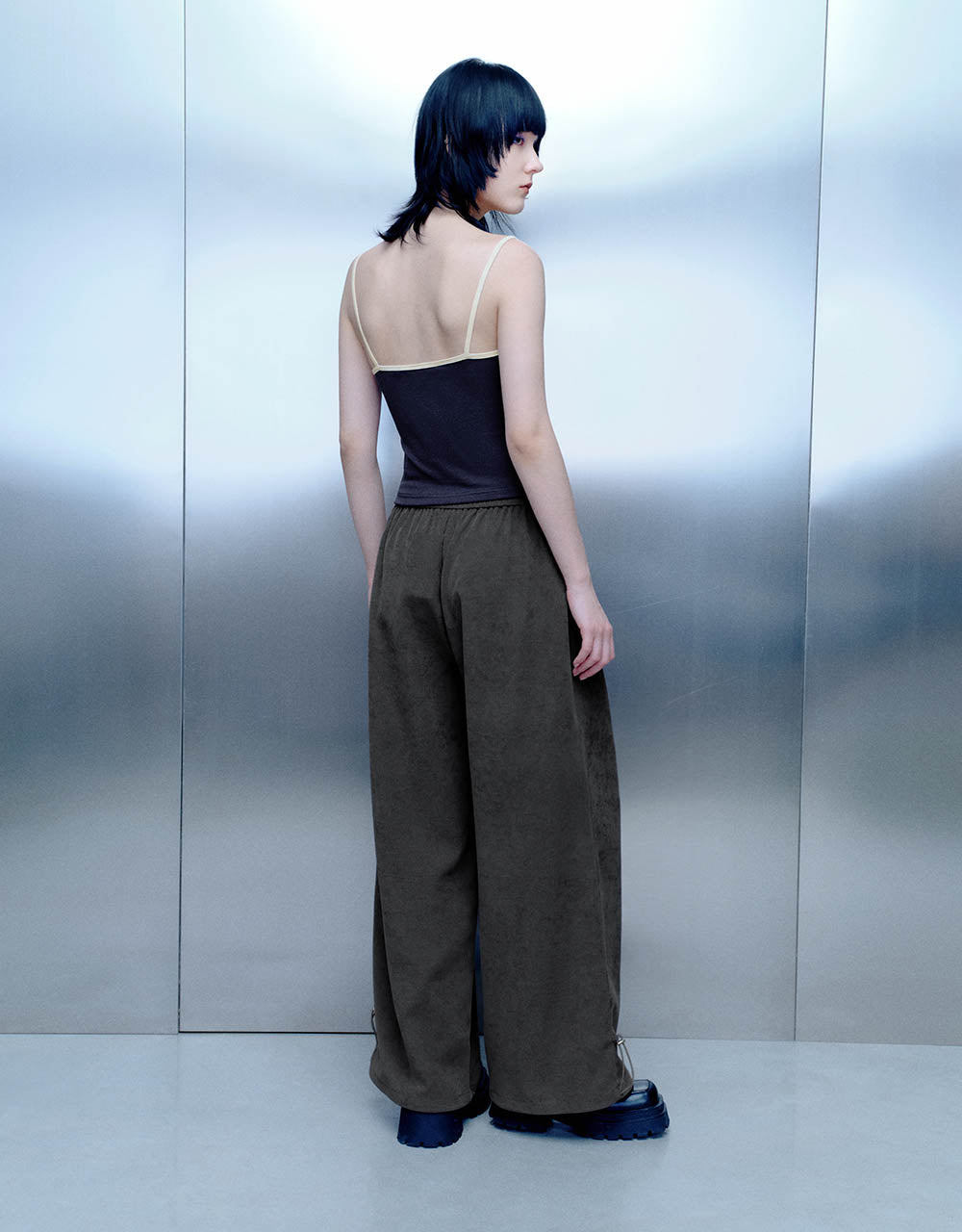 Drawstring Waist Knitted Wide-Leg Pants