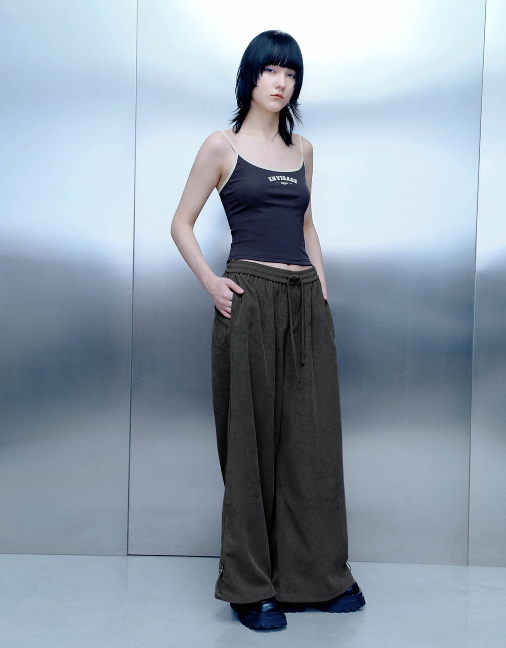 Drawstring Waist Knitted Wide-Leg Pants