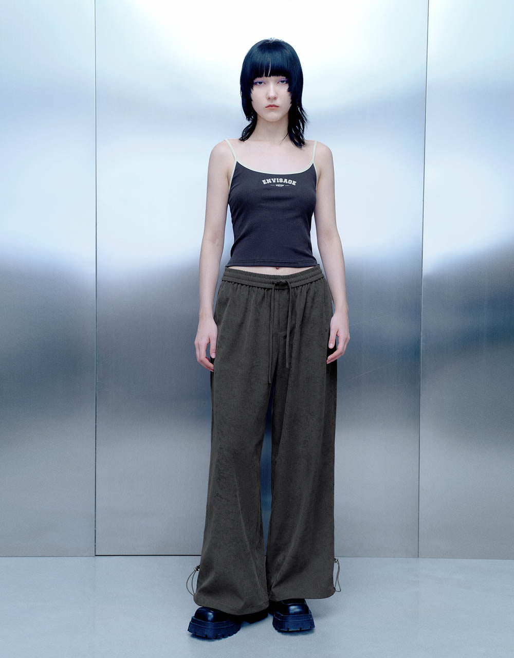 Drawstring Waist Knitted Wide-Leg Pants