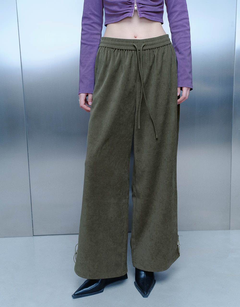 Drawstring Waist Knitted Wide-Leg Pants