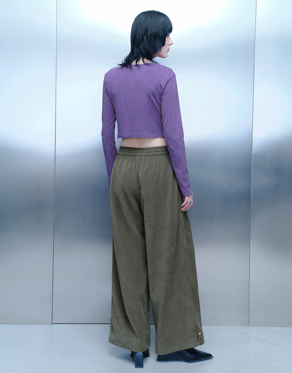 Drawstring Waist Knitted Wide-Leg Pants