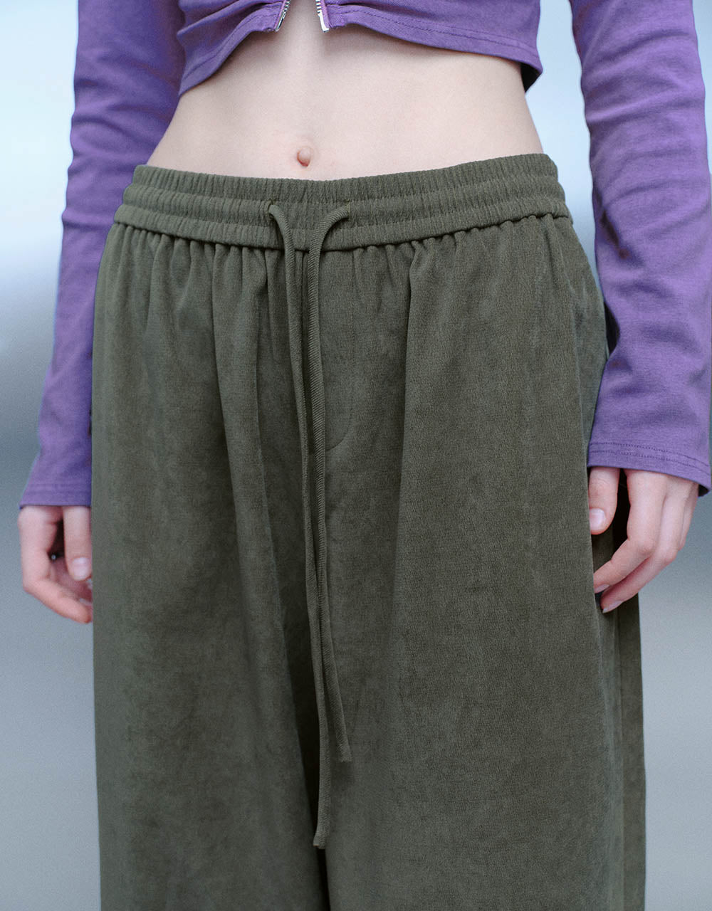 Drawstring Waist Knitted Wide-Leg Pants