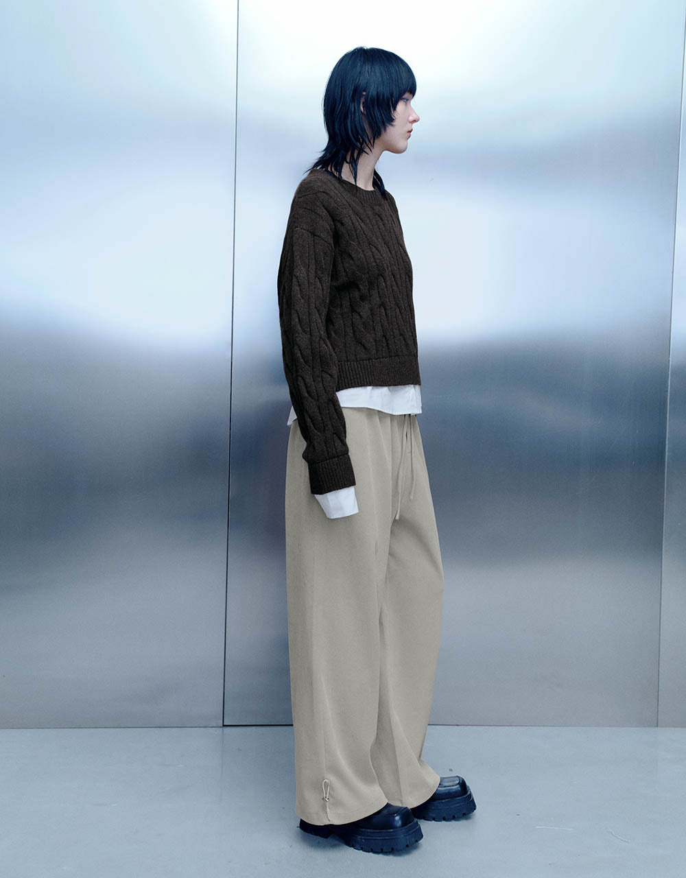 Drawstring Waist Knitted Wide-Leg Pants