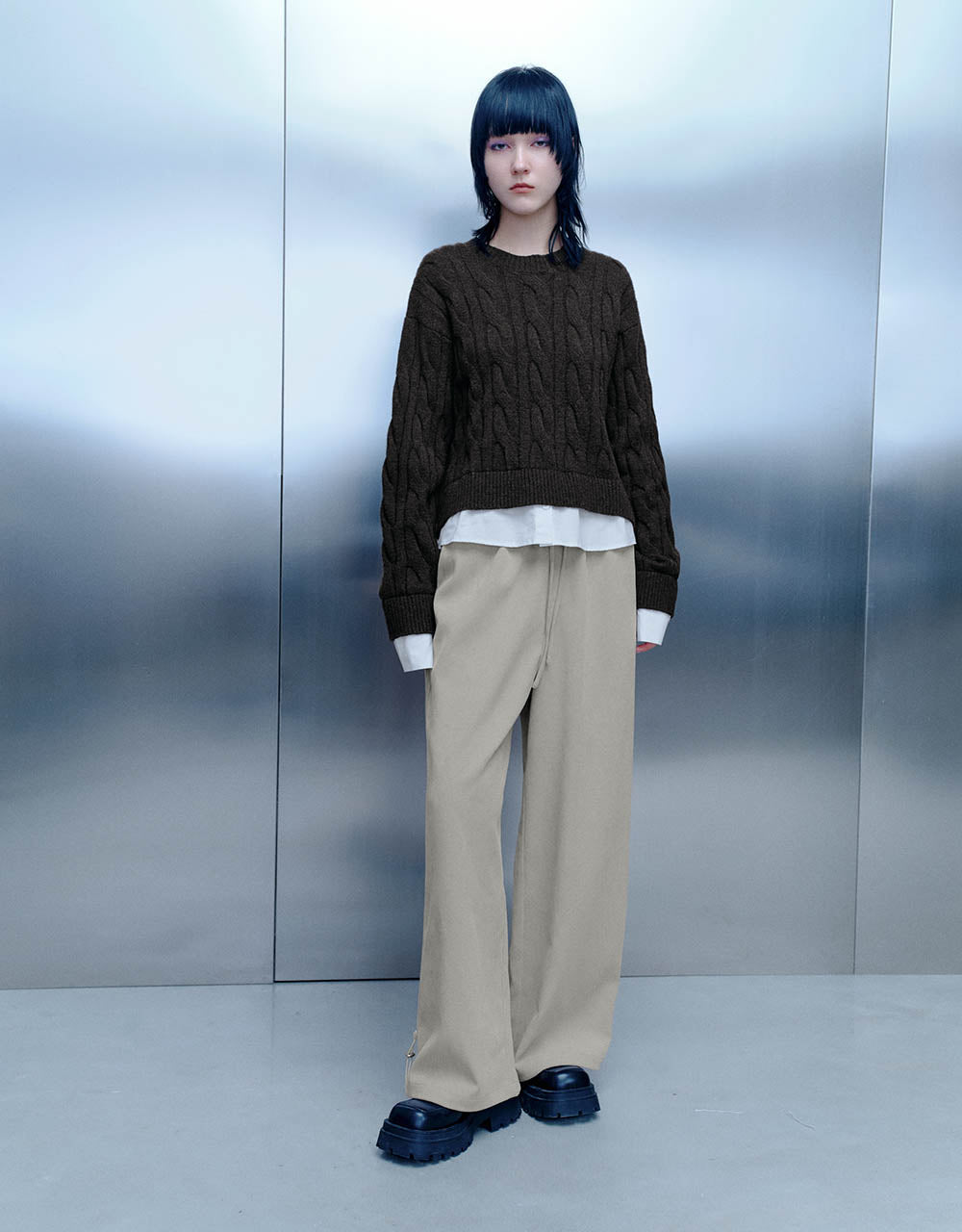 Drawstring Waist Knitted Wide-Leg Pants