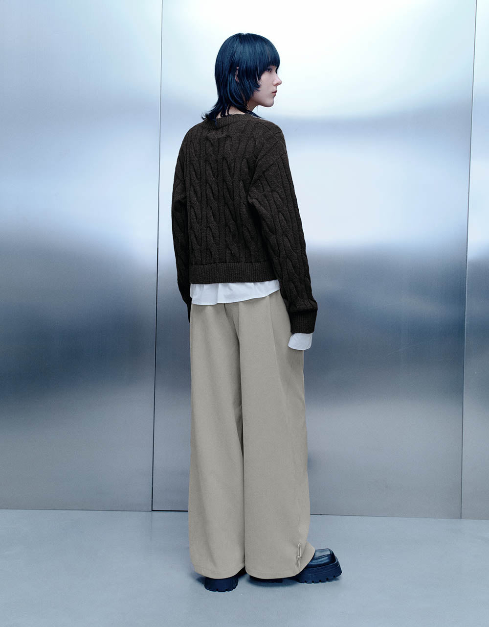 Drawstring Waist Knitted Wide-Leg Pants