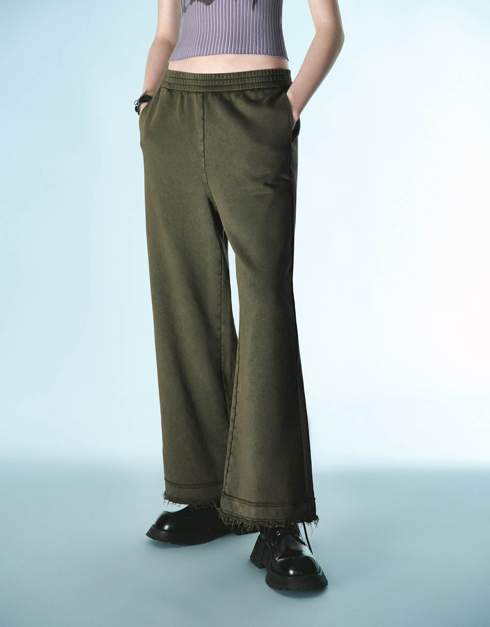 Elastic Waist Knitted Wide-Leg Pants