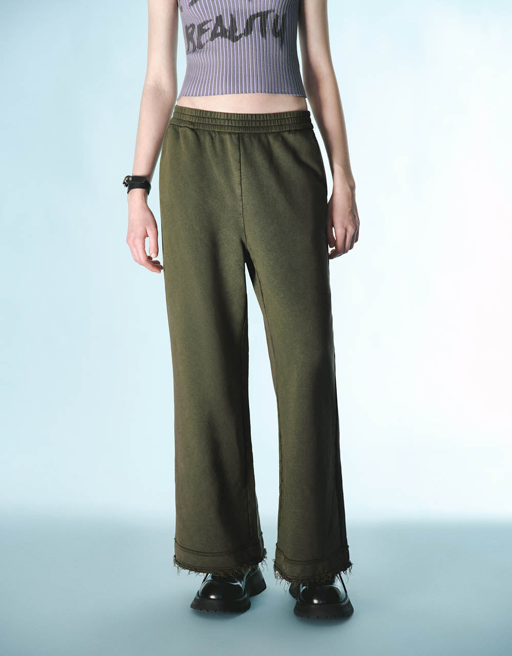 Elastic Waist Knitted Wide-Leg Pants