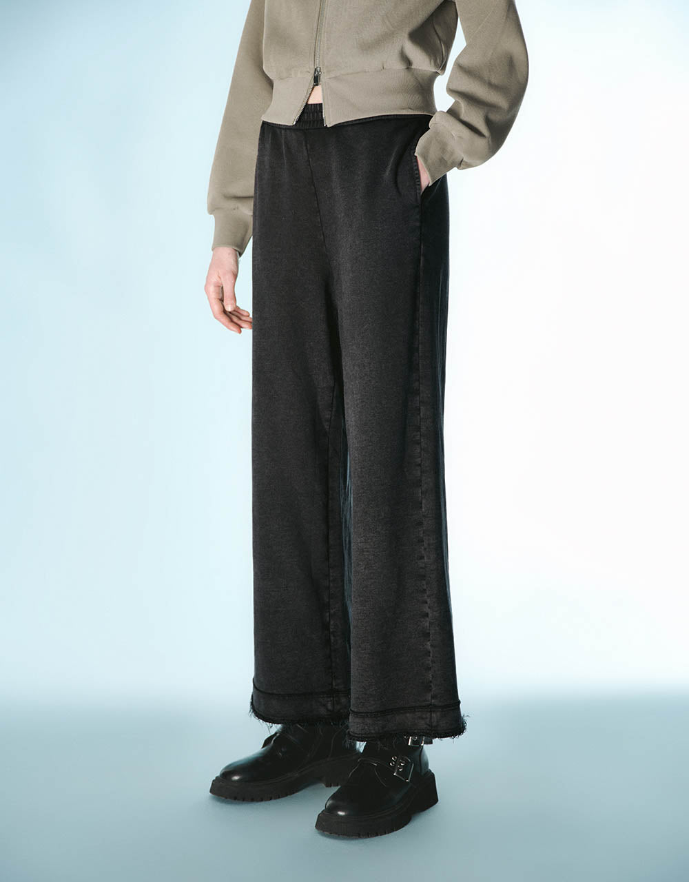 Elastic Waist Knitted Wide-Leg Pants