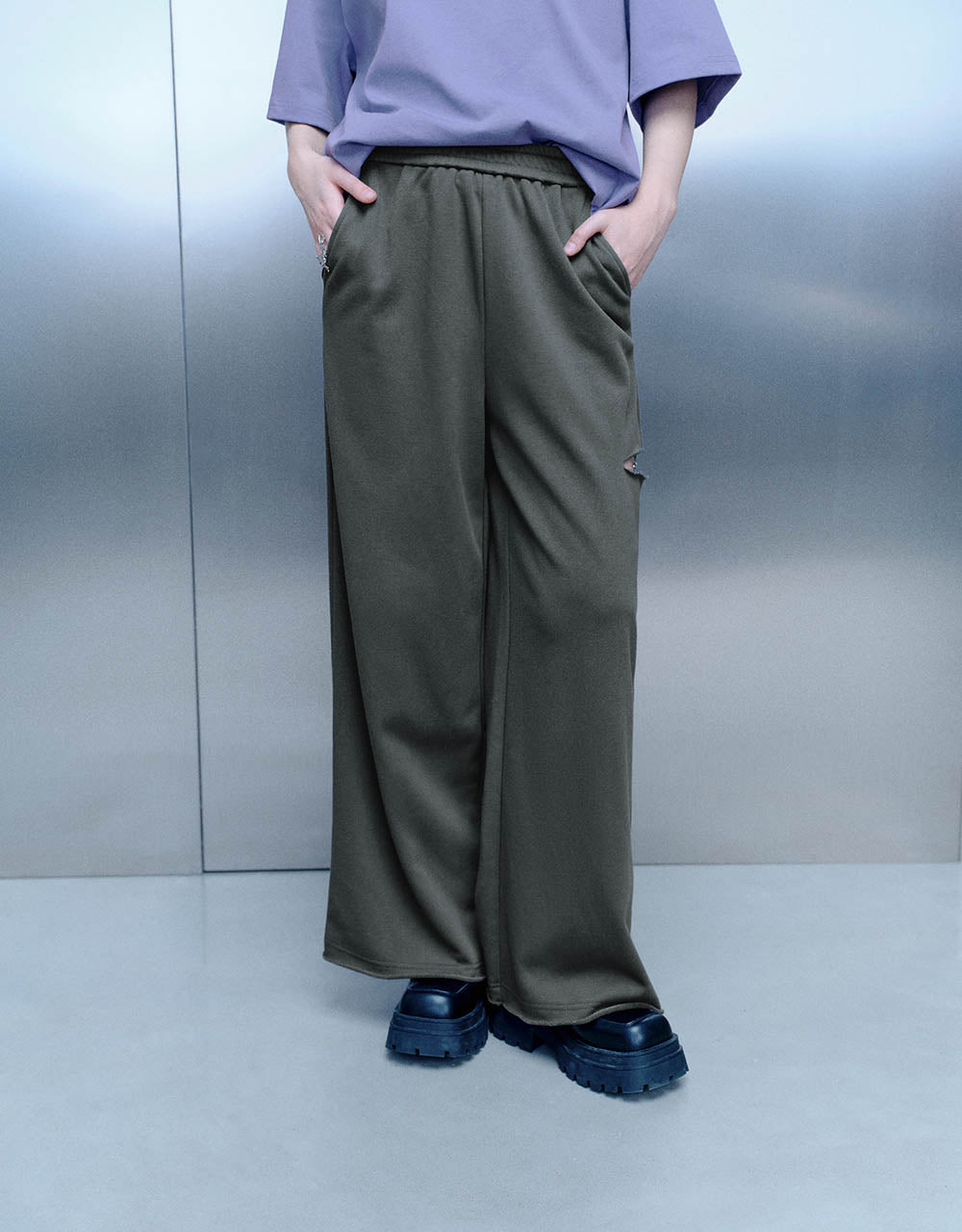 Elastic Waist Knitted Straight Pants