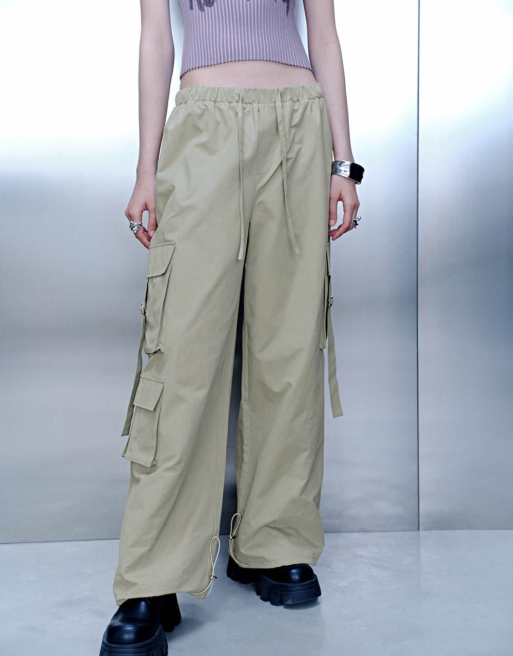 Elastic Waist Wide-Leg Pants