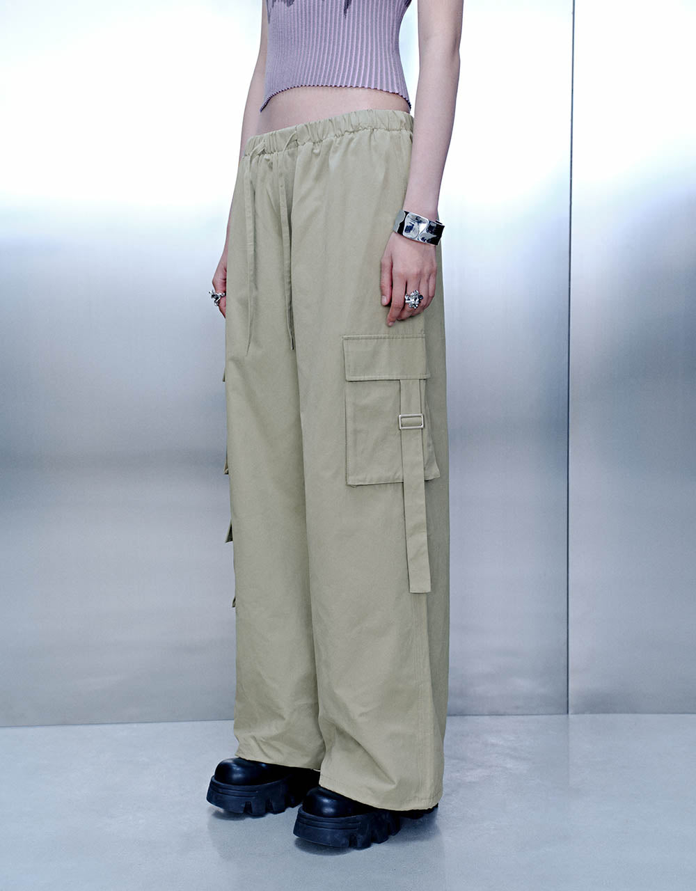 Elastic Waist Wide-Leg Pants