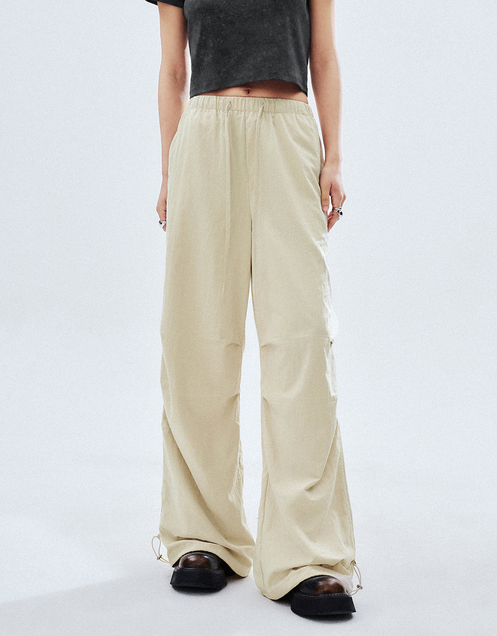 Drawstring Waist Wide-Leg Pants