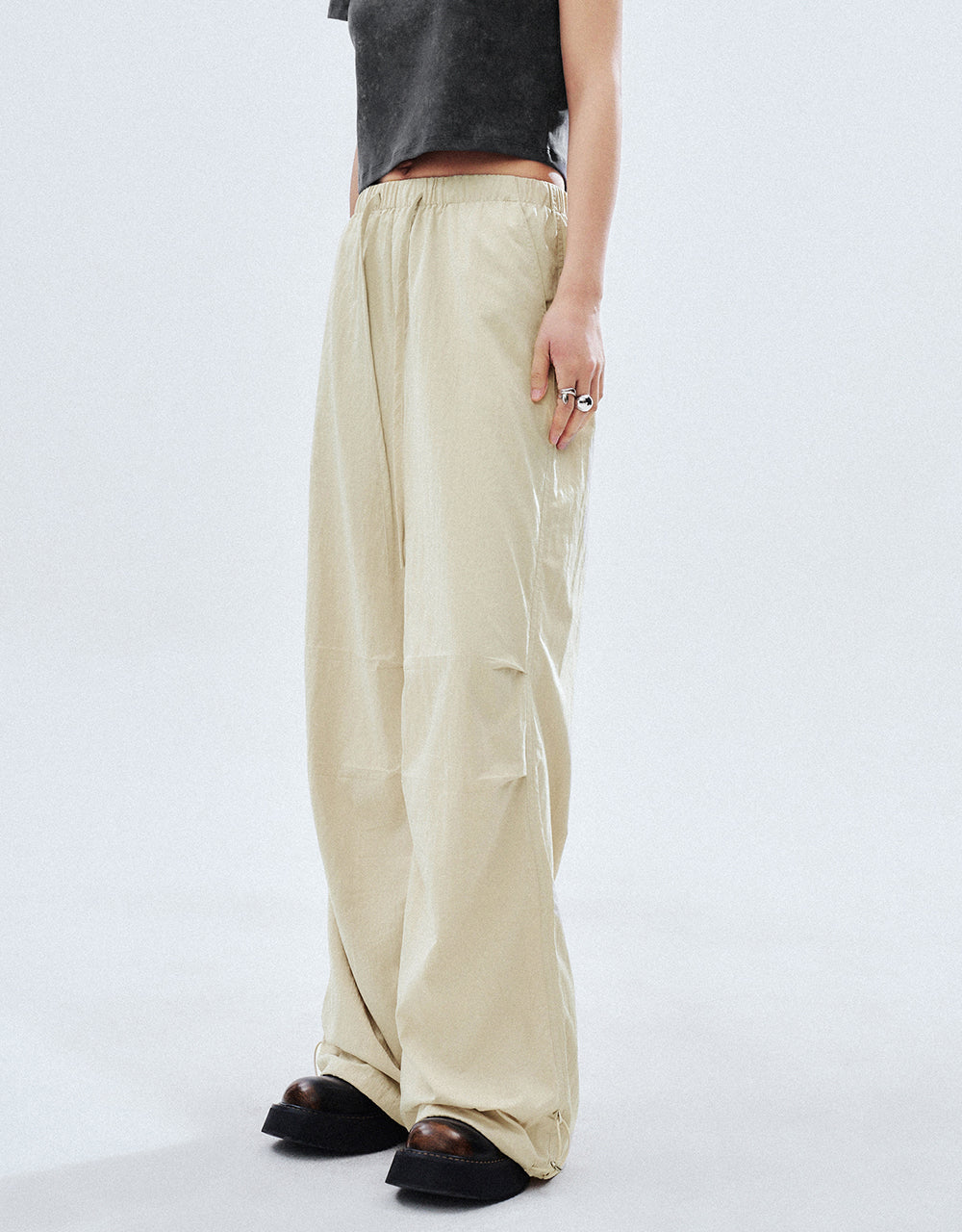 Drawstring Waist Wide-Leg Pants