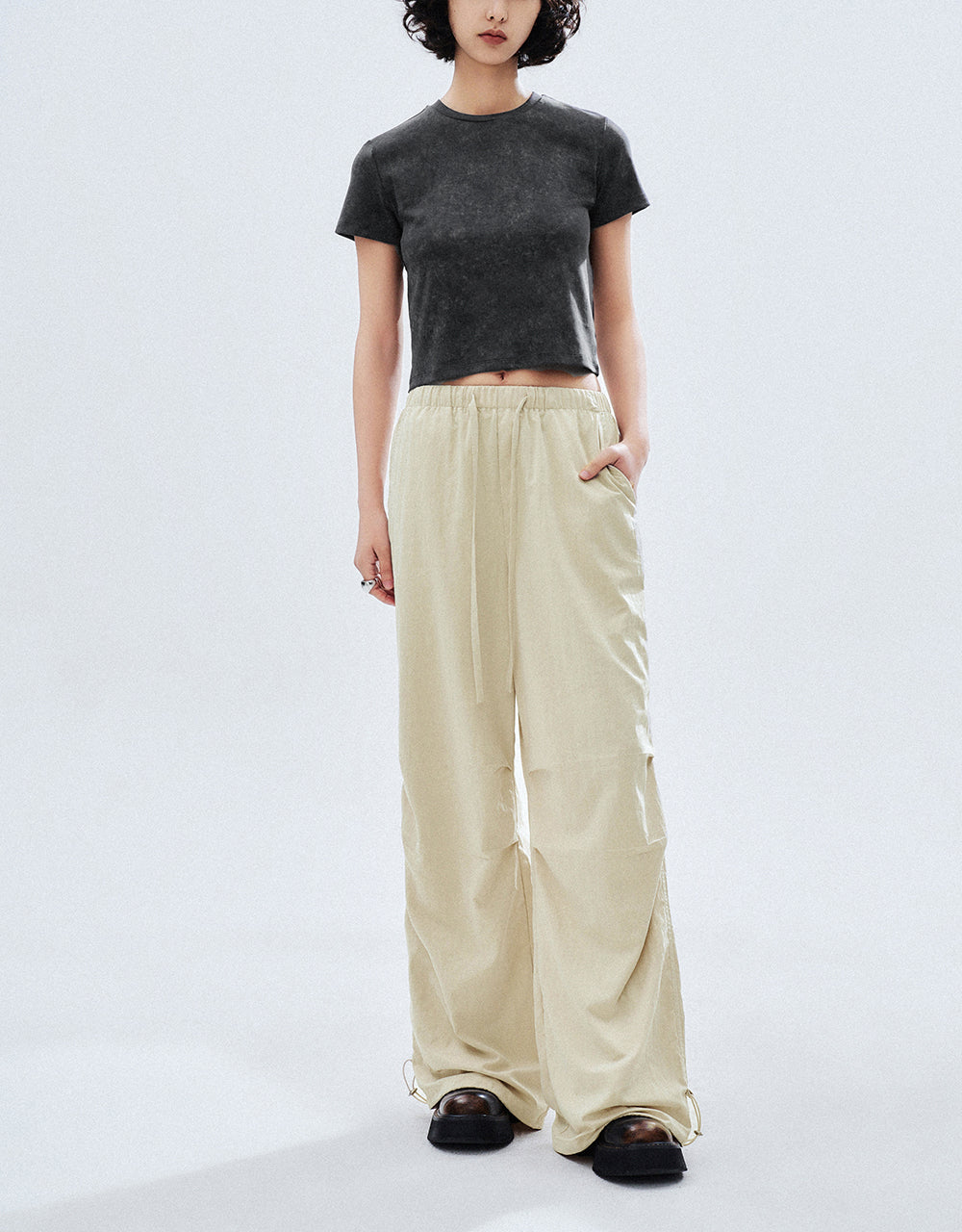 Drawstring Waist Wide-Leg Pants