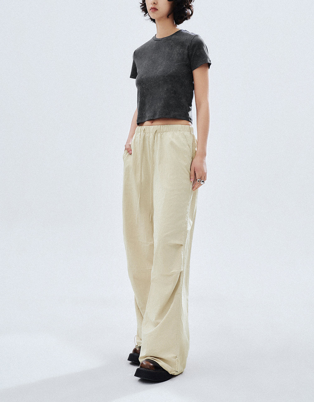 Drawstring Waist Wide-Leg Pants