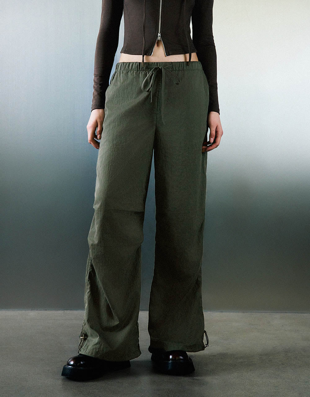 Drawstring Waist Wide-Leg Pants