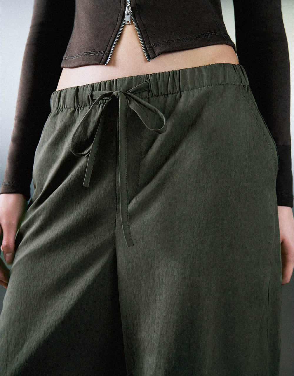 Drawstring Waist Wide-Leg Pants