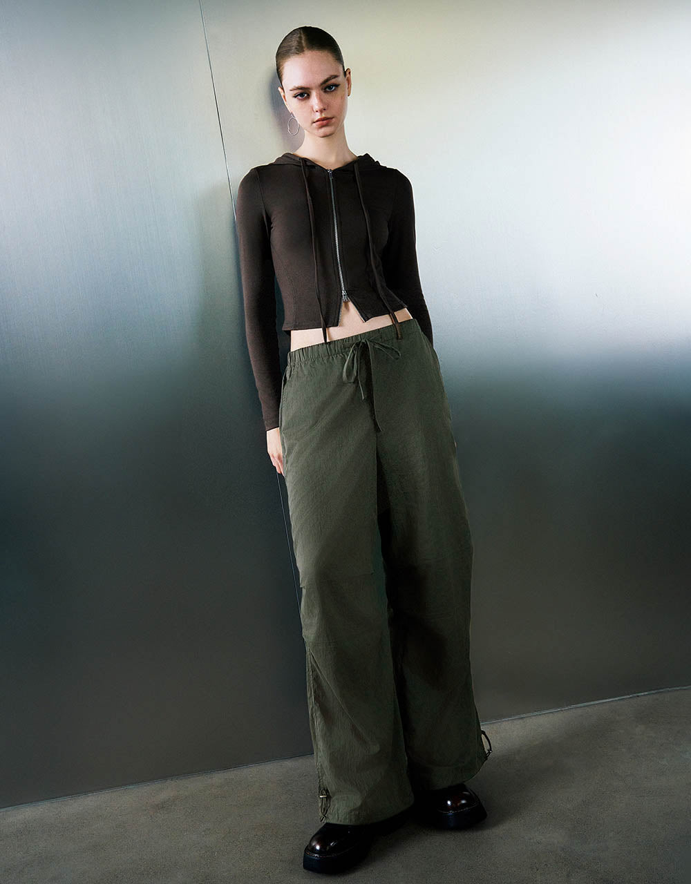 Drawstring Waist Wide-Leg Pants