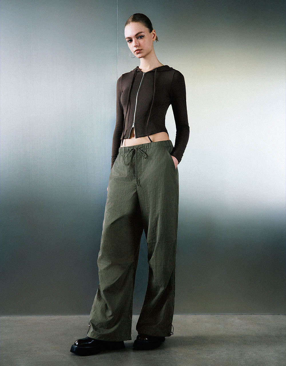 Drawstring Waist Wide-Leg Pants