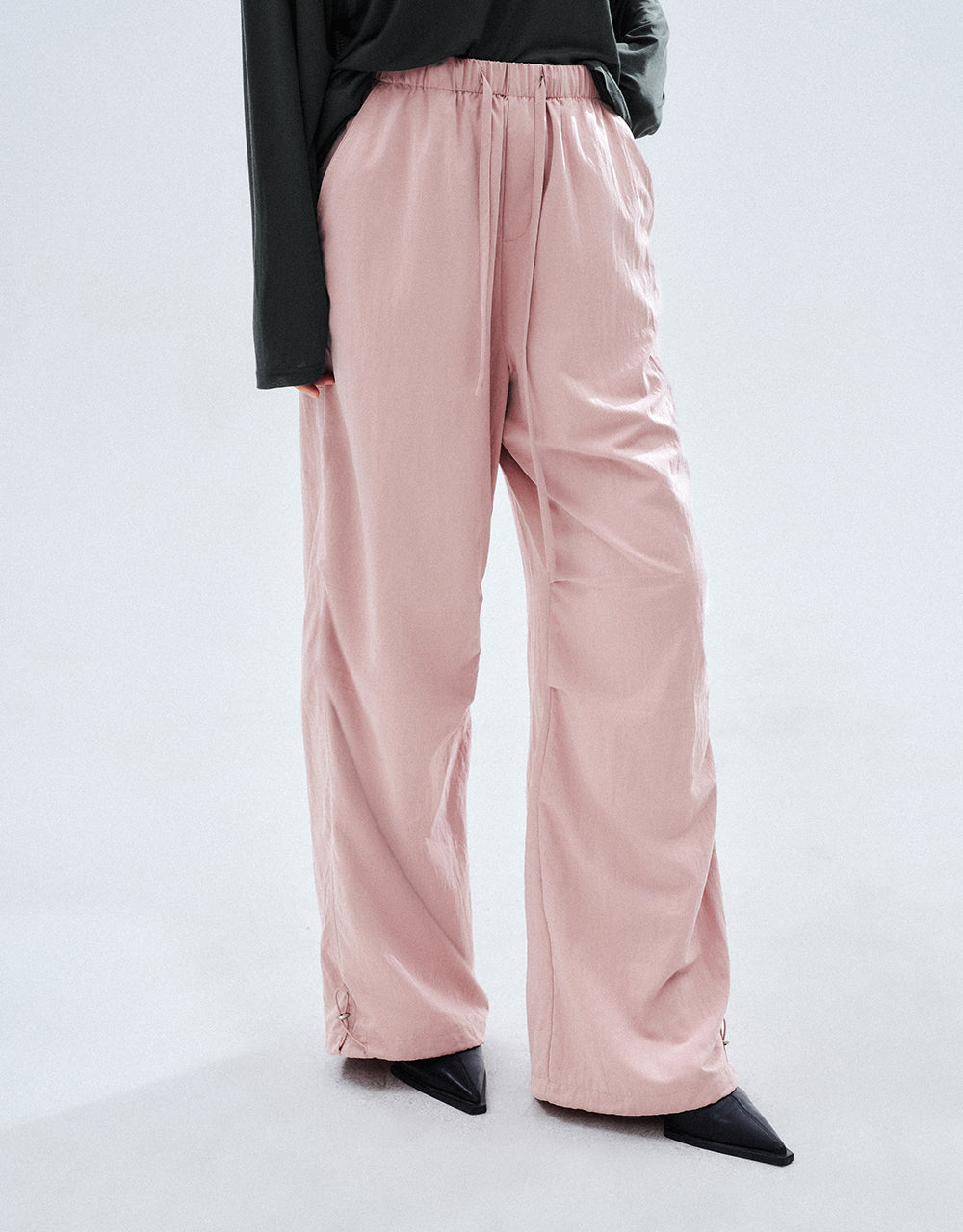 Drawstring Waist Wide-Leg Pants