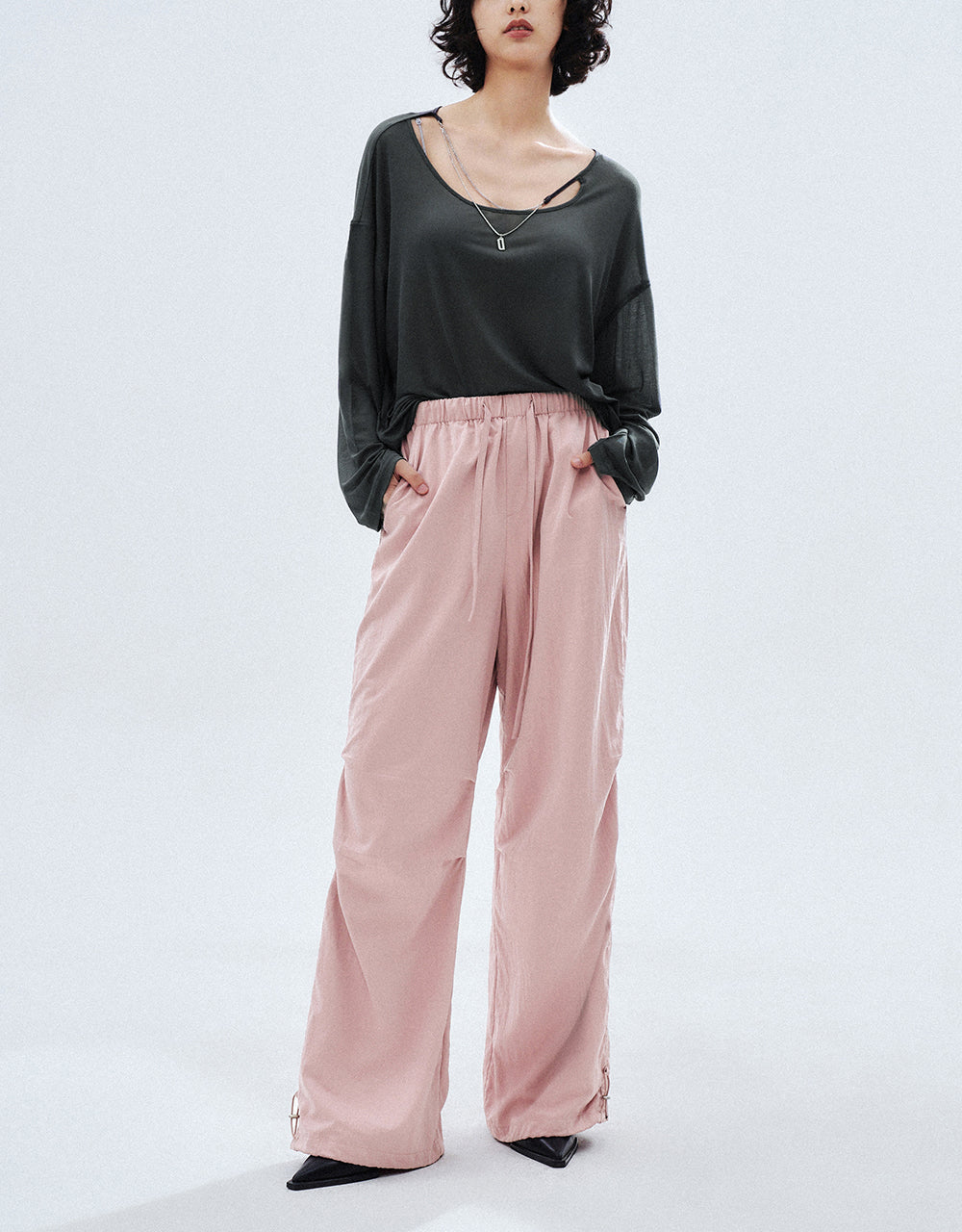 Drawstring Waist Wide-Leg Pants