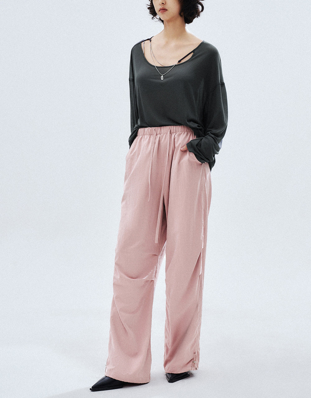 Drawstring Waist Wide-Leg Pants