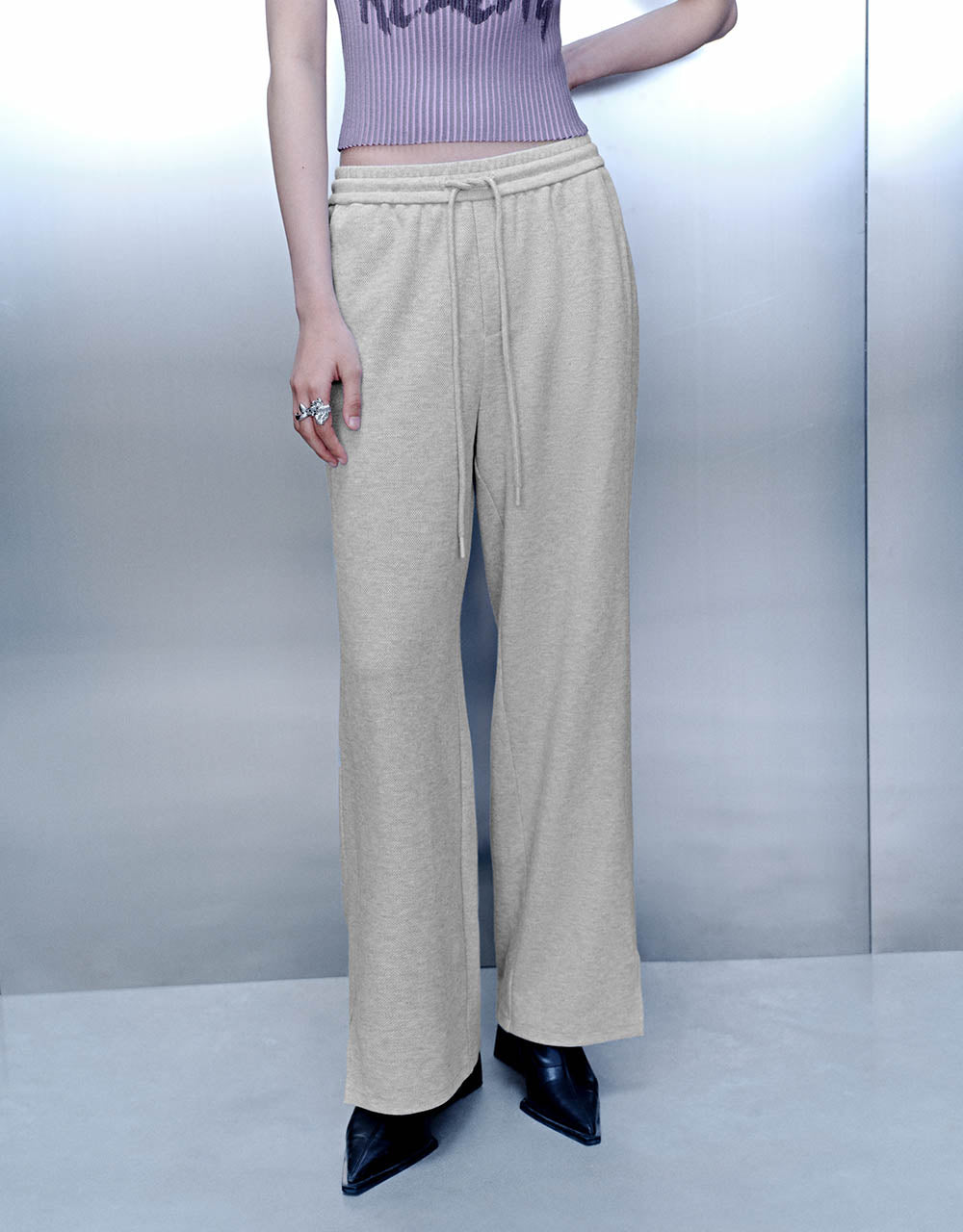 Drawstring Waist Knitted Wide-Leg Pants