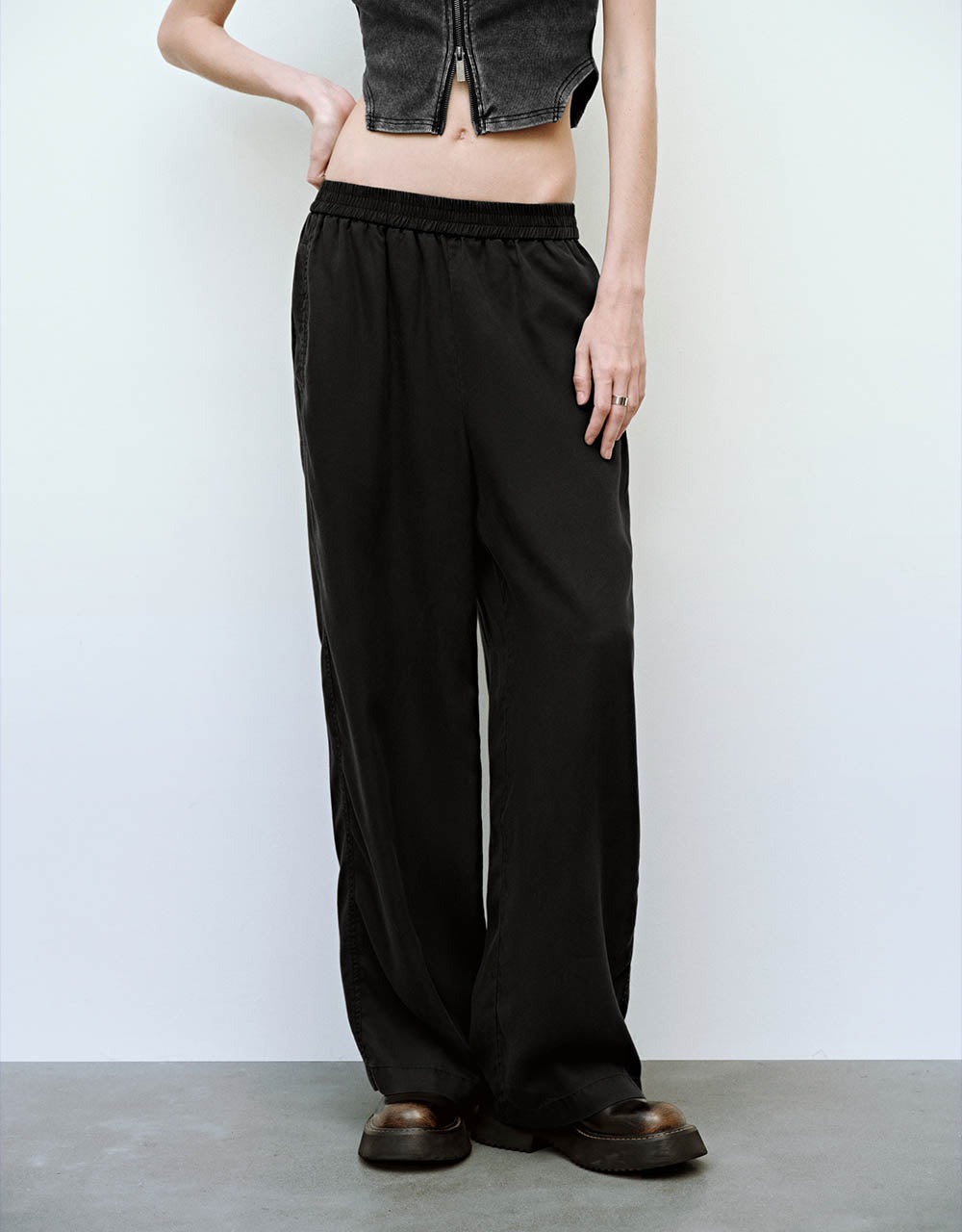 Elastic Waist Wide-Leg Pants