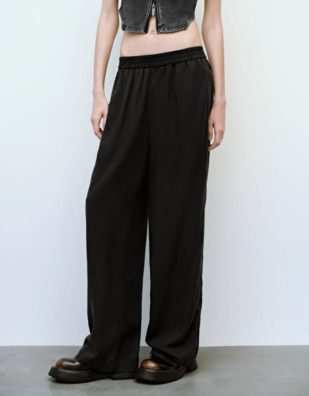 Elastic Waist Wide-Leg Pants