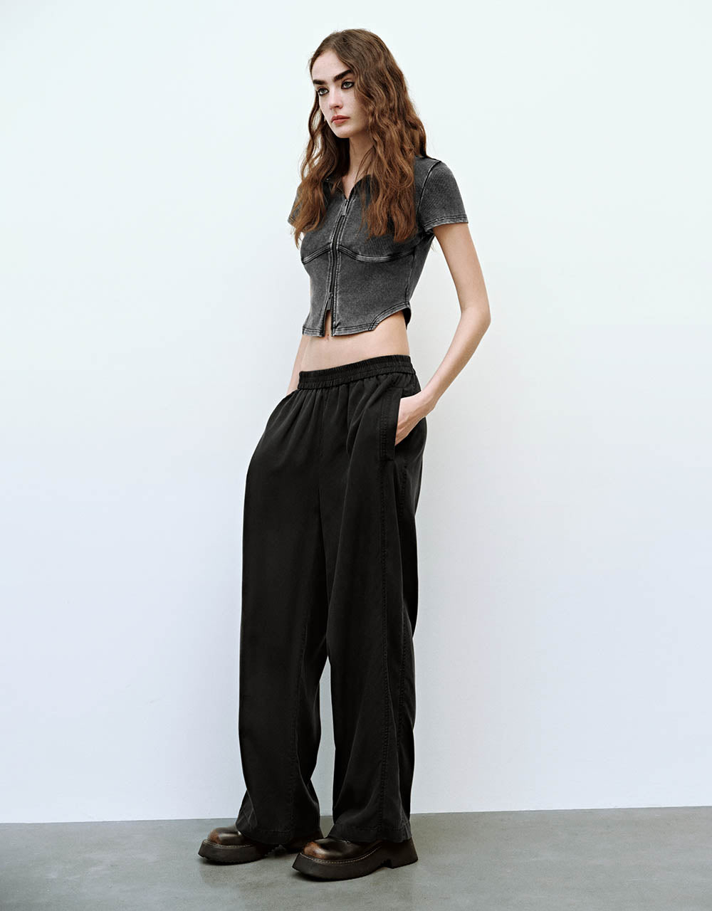 Elastic Waist Wide-Leg Pants