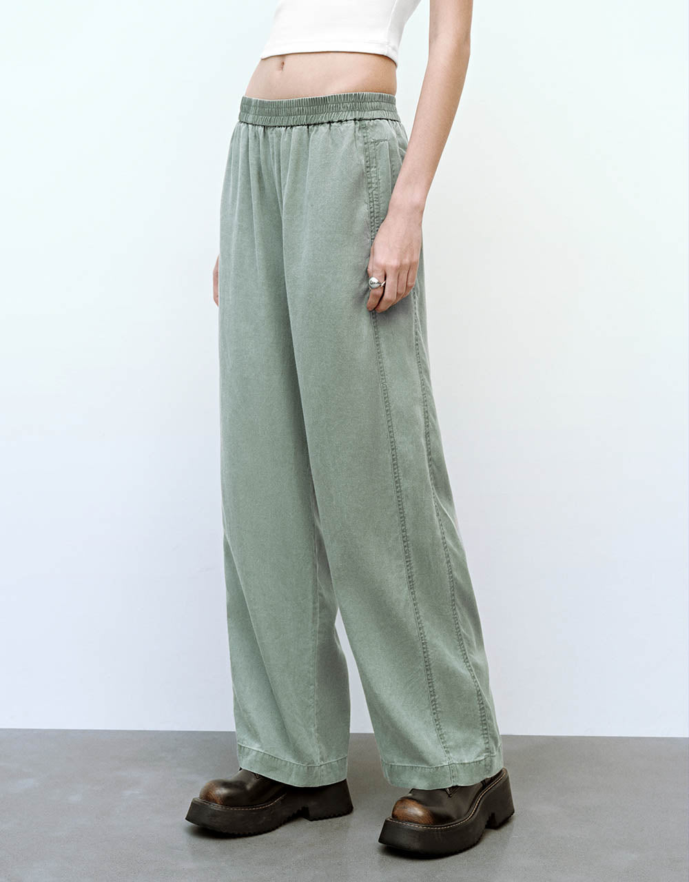 Elastic Waist Wide-Leg Pants