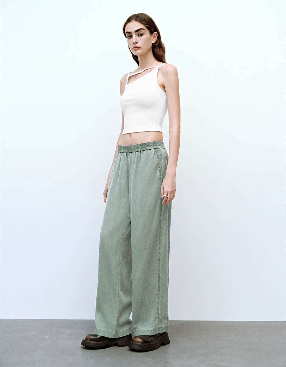 Elastic Waist Wide-Leg Pants