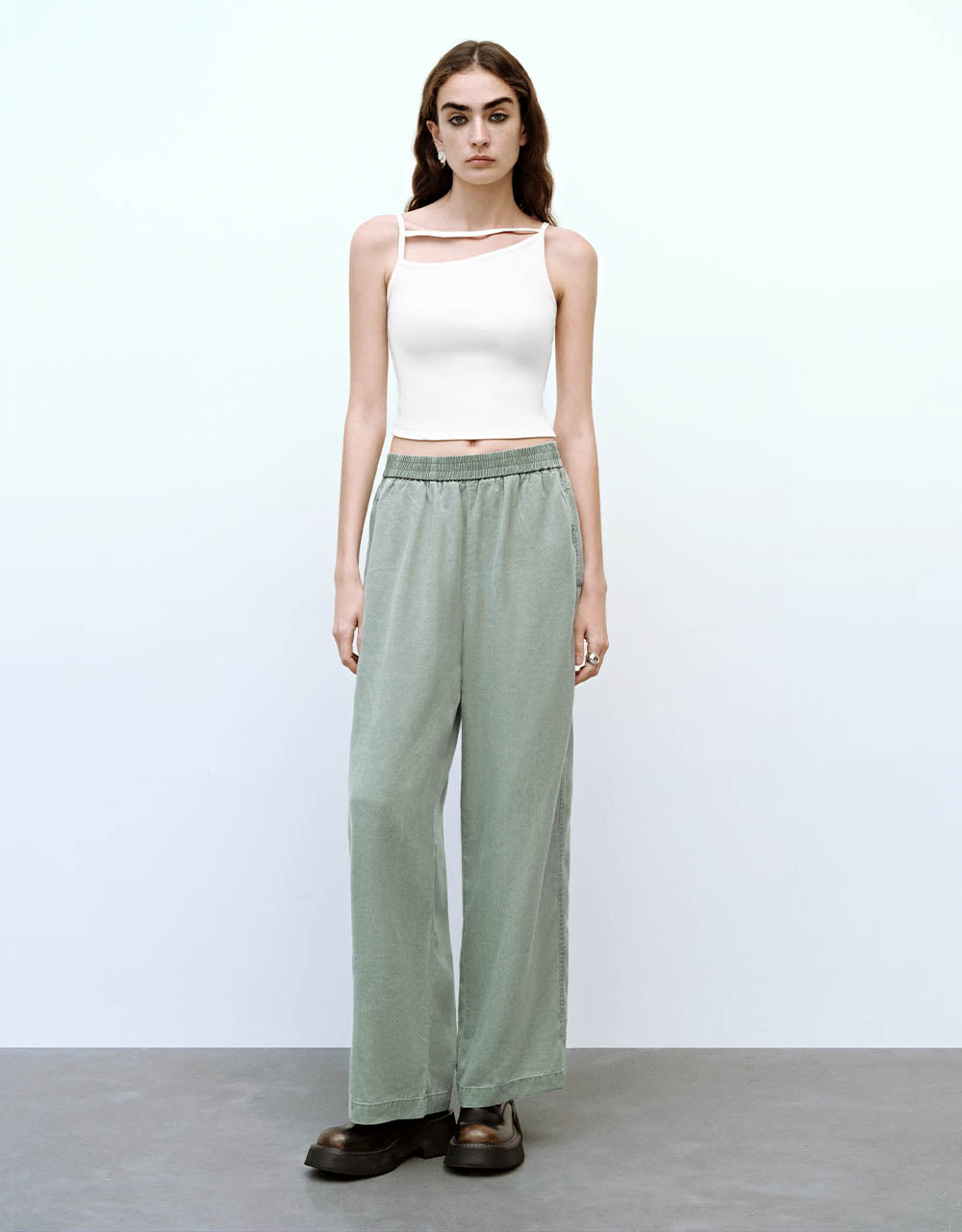 Elastic Waist Wide-Leg Pants