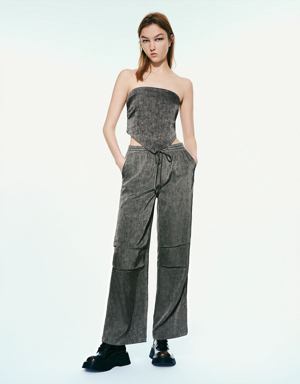 Drawstring Waist Loose Straight Pants