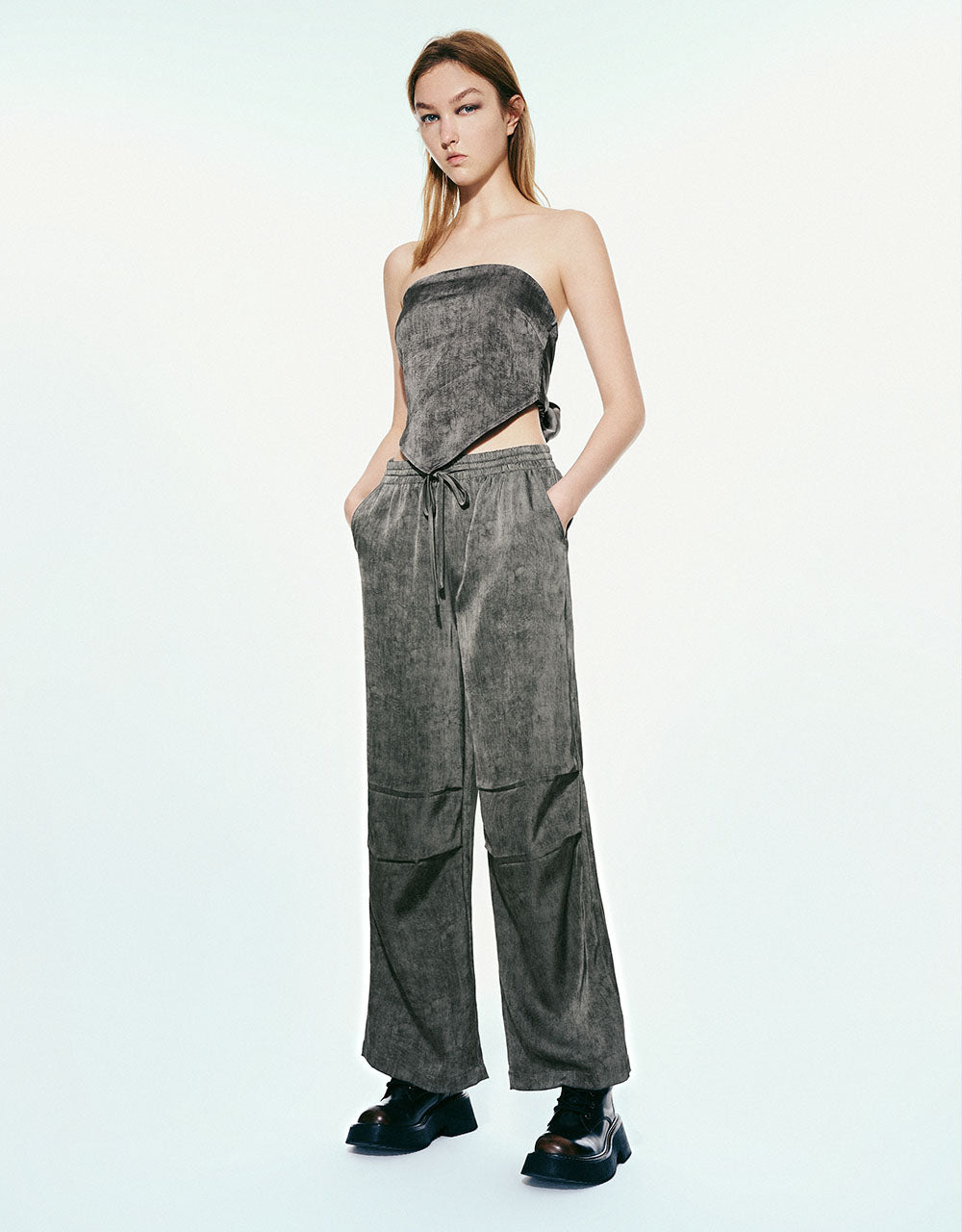 Drawstring Waist Loose Straight Pants