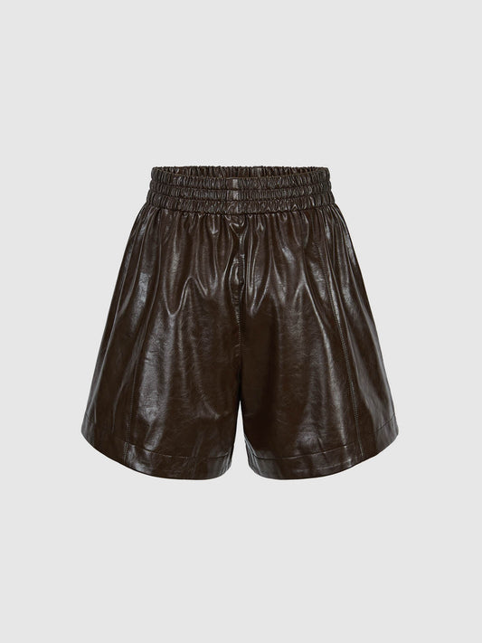 Elastic Waist Vegan Leather Shorts