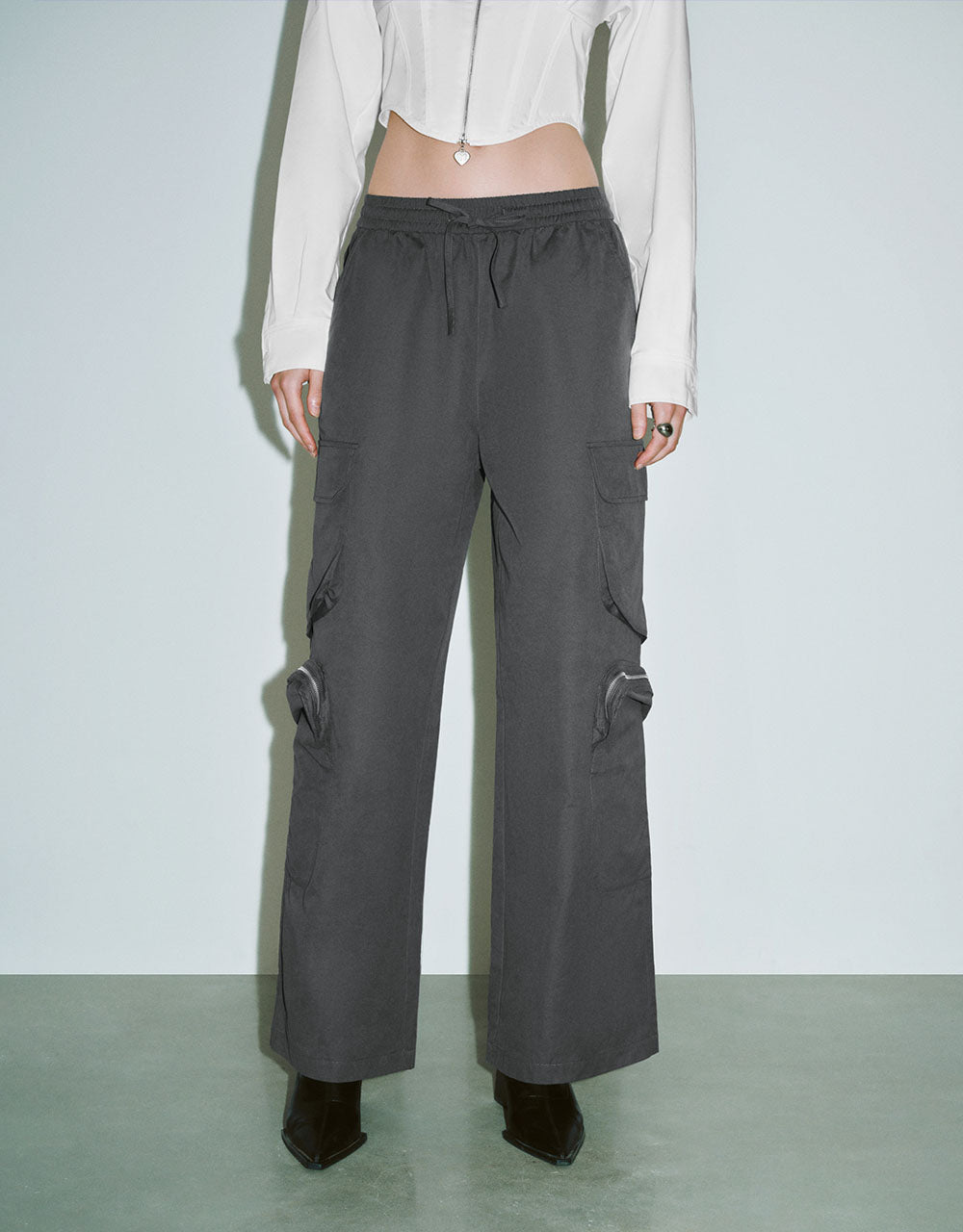 Drawstring Waist Wide-Leg Pants