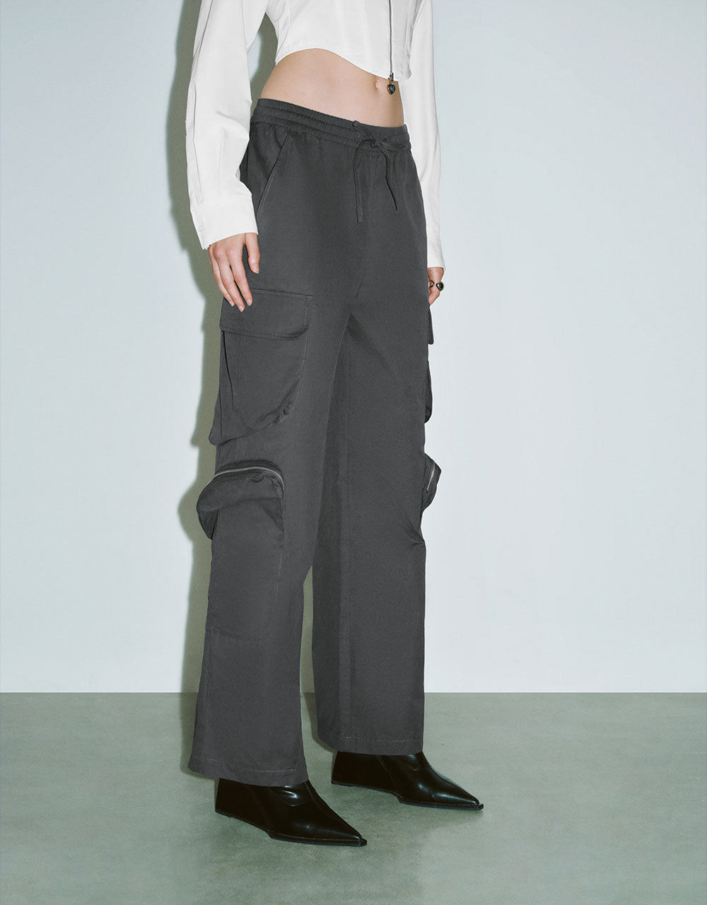 Drawstring Waist Wide-Leg Pants